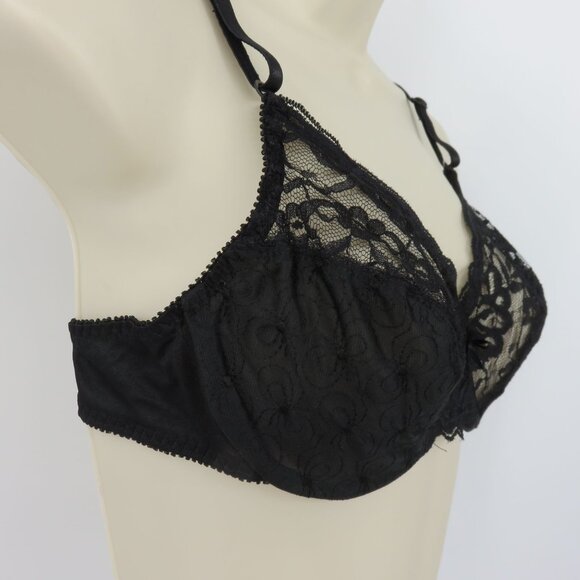 VTG Lilyette 36B Bra Style 96033 Black Floral Flower Lace Underwire Unlined Bow - Picture 2 of 13